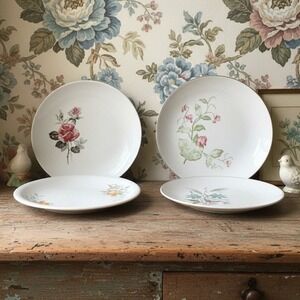 Harkerware Homer Floral Assorted Bread Plates, Set of 4, Mid-Century Bone China